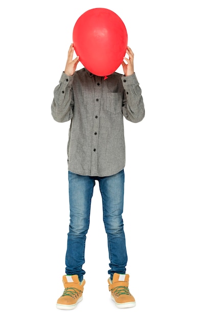Little Boy Hide Face por Red Balloon Studio Portrait