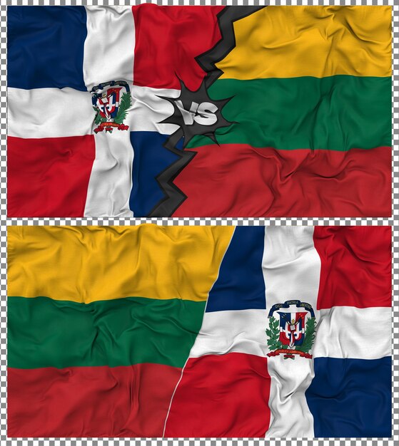 Lituania contra Dominica Media bandera combinada con textura de paño y bajejas en 3D