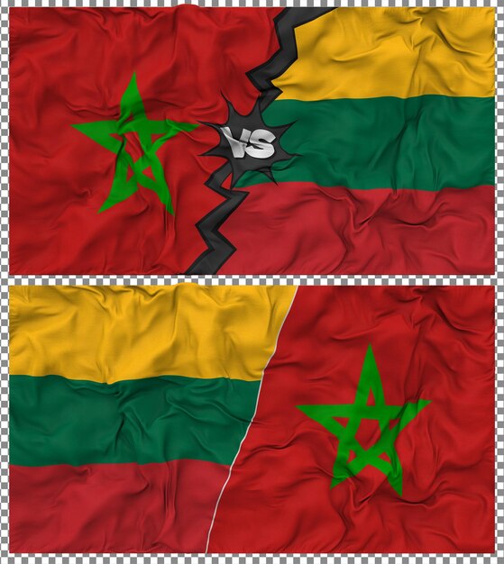Lituanie contre le Maroc Half Combined Flag Cloth Bump Texture Rendering 3D