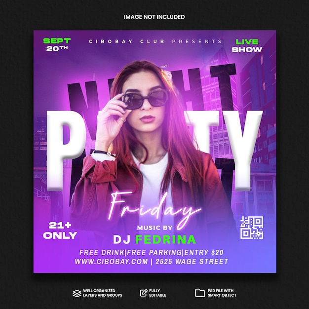 Live-Party-Flyer Social-Media-Beitrag und Web-Banner