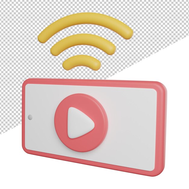 Live-streaming telefon seitenansicht 3d-rendering-symbol illustration auf transparentem hintergrund