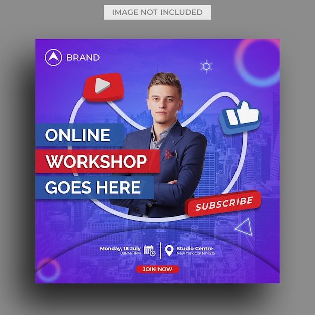 Live-streaming-workshop instagram-post-vorlage, quadratische flyer-vorlage