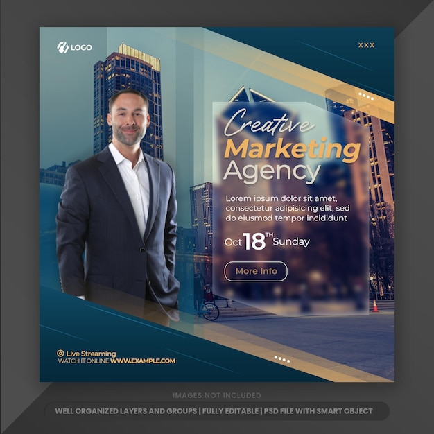 PSD live-webinar-creative-marketing-flyer für instagram-post-banner-vorlage