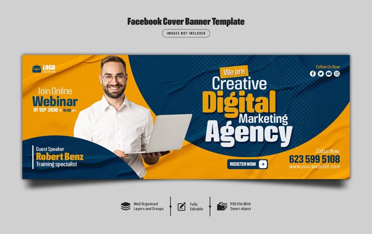 Live-Webinar für digitales Marketing und Facebook-Cover-Bannervorlage für Unternehmen Premium Psd