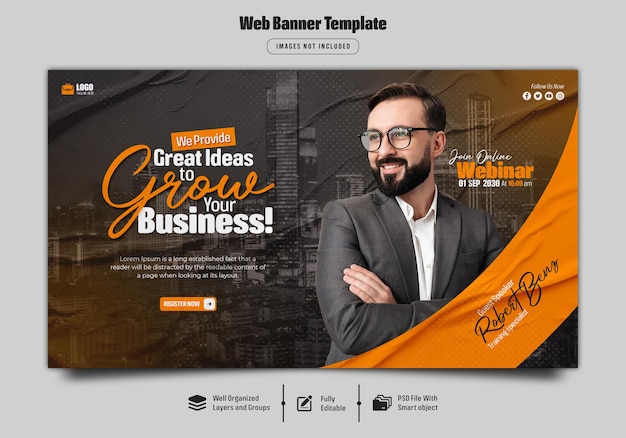 Live-webinar für digitales marketing und web-banner-vorlage für unternehmen premium psd