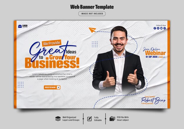 Live-Webinar für digitales Marketing und Web-Banner-Vorlage für Unternehmen Premium Psd