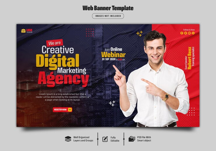 Live-Webinar für digitales Marketing und Web-Banner-Vorlage für Unternehmen Premium Psd