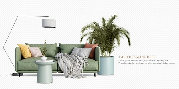 living room interior has sofa in 3d rendering