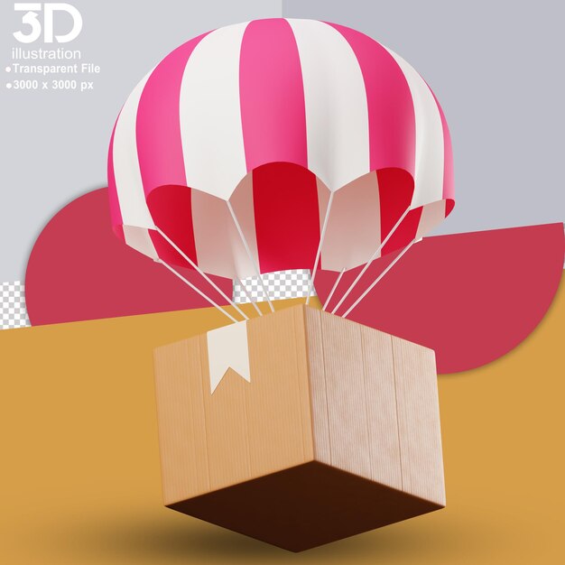 PSD livraison 3d avec personnage 3d d'illustration 3d de parachute sur fond isolé