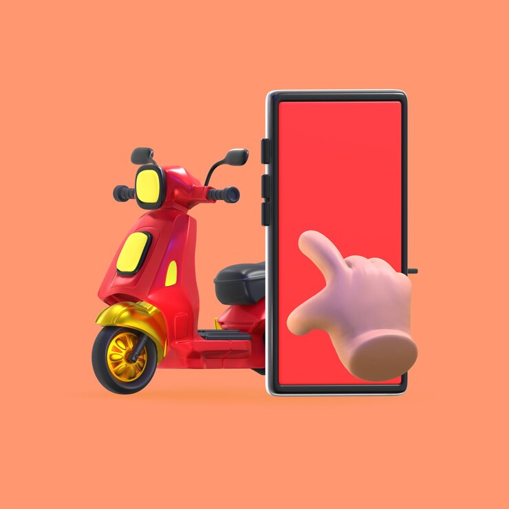 PSD livraison rapide par scooter sur mobile concept de commerce électronique infographique de commande de nourriture en ligne