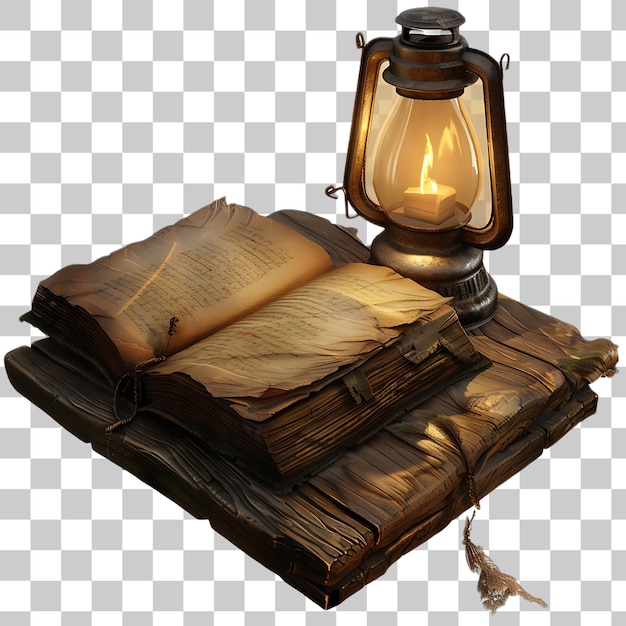 Un livre antique avec une lanterne