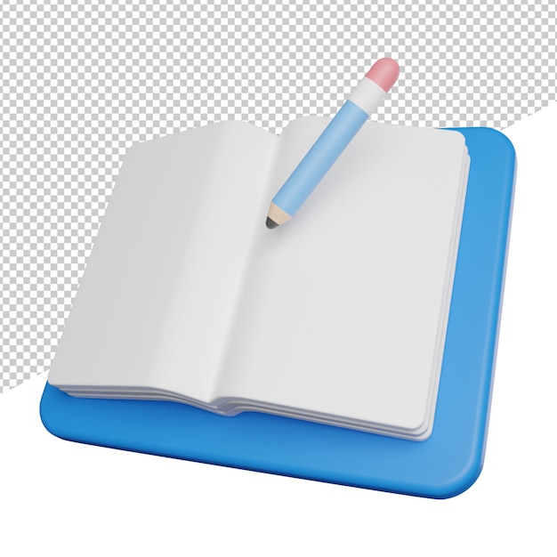 Livre d'écriture Apprentissage côté vue icône illustration de rendu 3d sur fond transparent