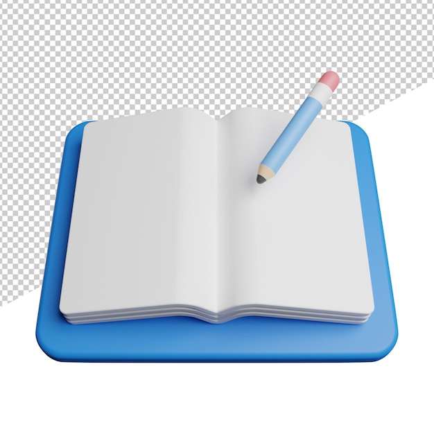 Livre d'écriture Apprentissage vue de face icône illustration de rendu 3d sur fond transparent