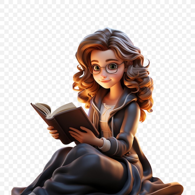 PSD livre de lecture de fille intelligente psd 3d