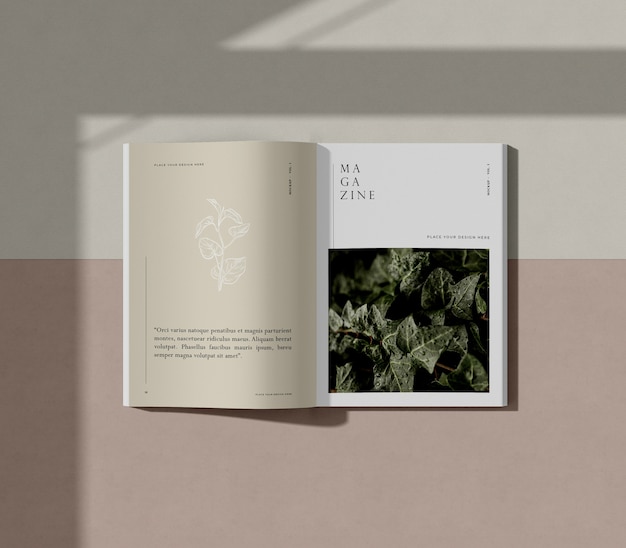 Livre avec maquette de magazine éditorial nature