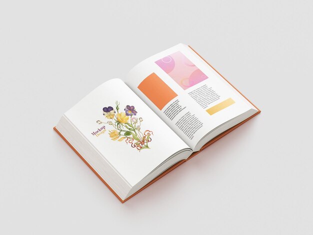 Un livre ouvert avec une illustration florale et des éléments de conception