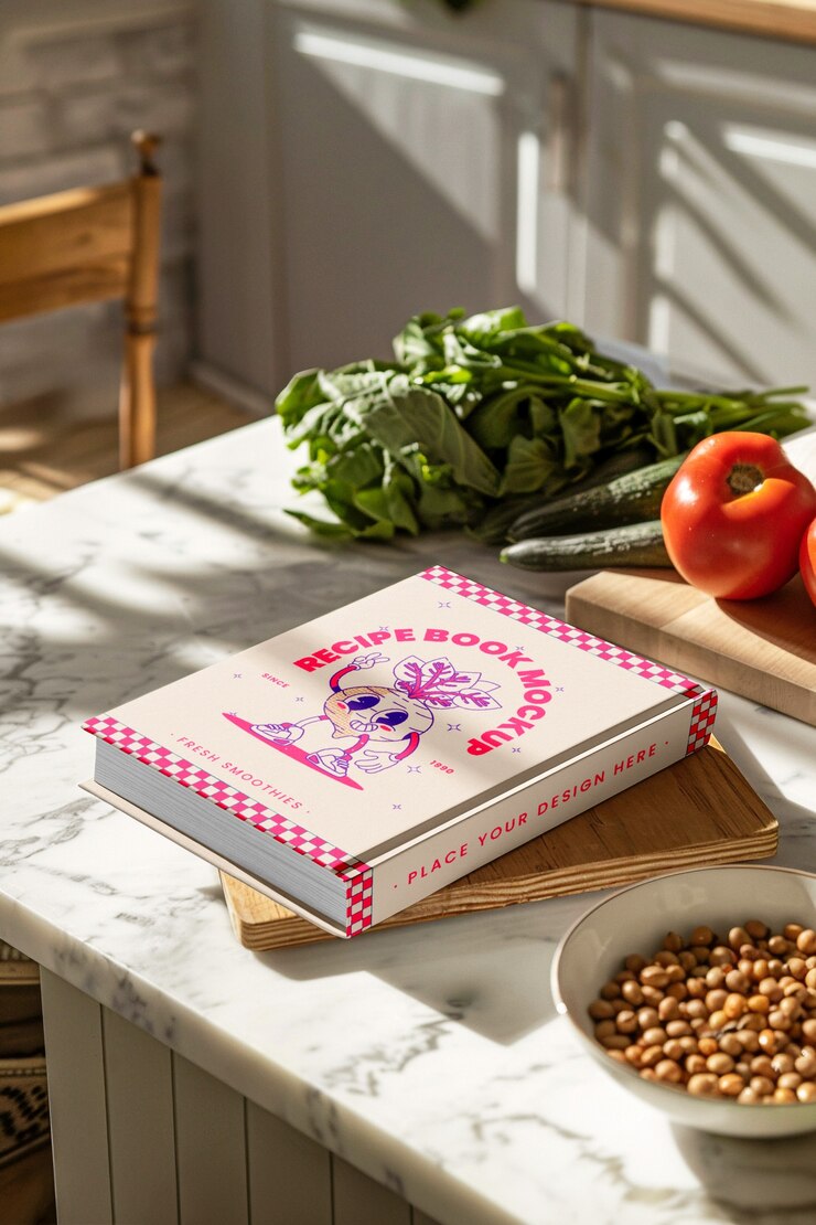 PSD livre de recettes dans une maquette de cuisine