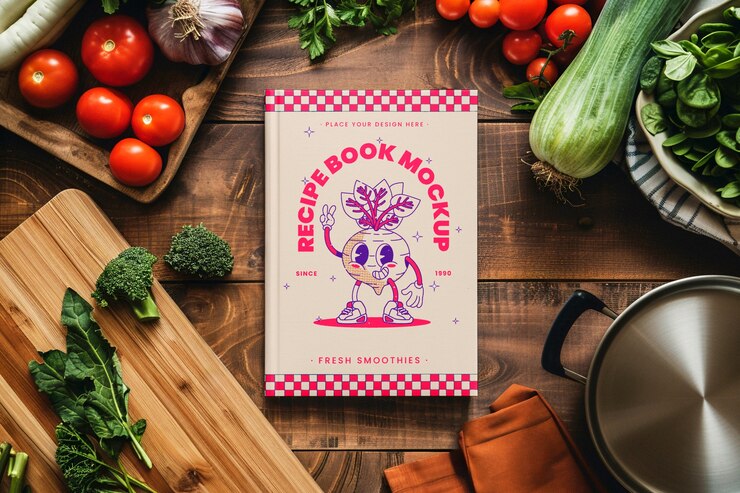 PSD livre de recettes dans une maquette de cuisine