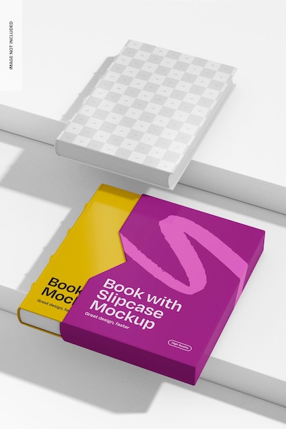 Livre avec Slipcase sur le podium Mockup Vue droite