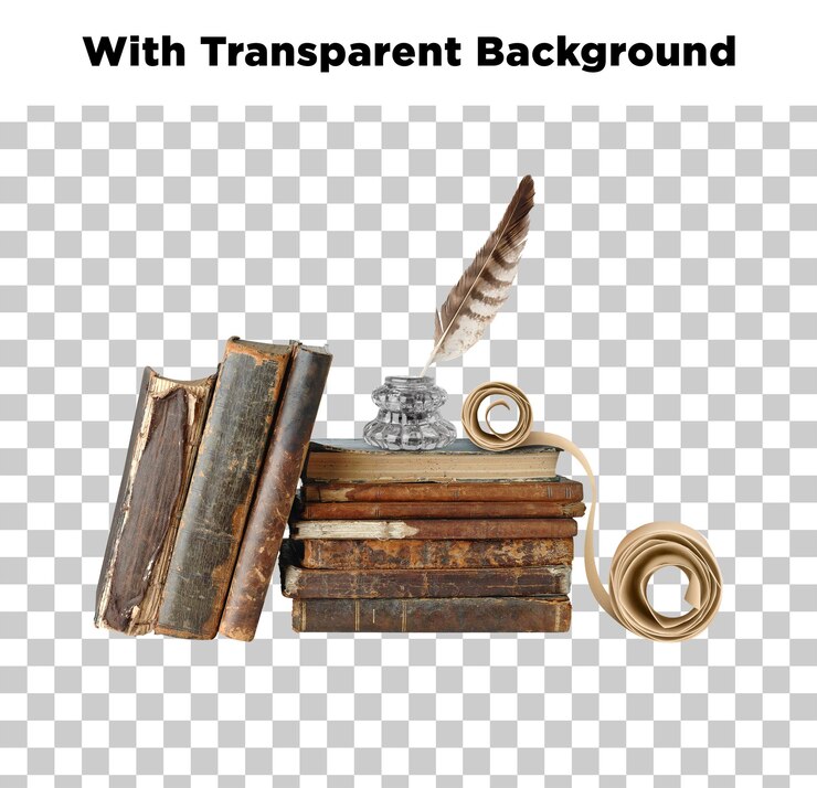 PSD des livres antiques à plume et à encre avec un fond transparent