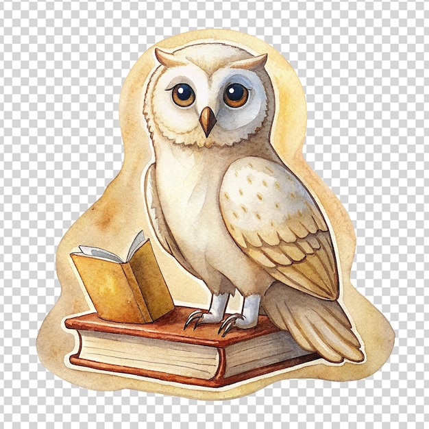 PSD livres dessinés à la main et étiquette de hibou avec fond transparent