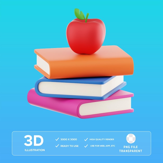 Les livres PSD et l'illustration 3D de la pomme