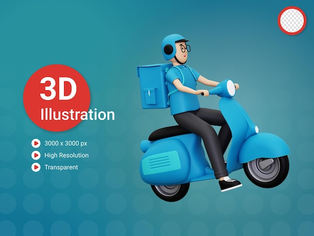 PSD livreur 3d allant à l'illustration de concept de colis de livraison