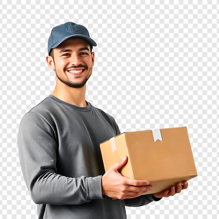 PSD un livreur tenant un colis.