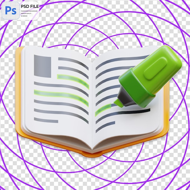 Livro 3d e ícone de ilustração de renderização estável isolado png