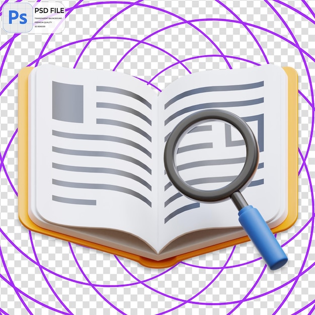 PSD livro 3d e magnificador render ilustração icon isolado png