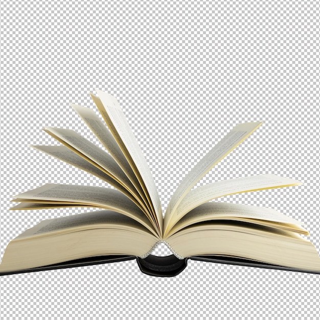 Livro aberto isolado em fundo branco para estoque educacional