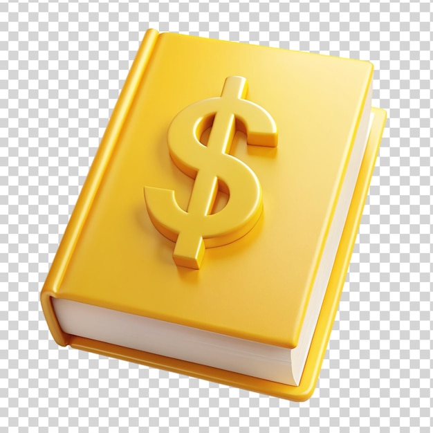 PSD livro amarelo 3d com sinal de dólar isolado em fundo transparente