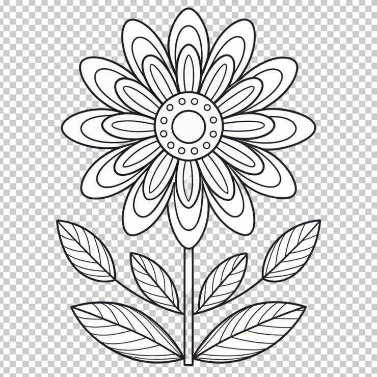 PSD livro de colorir para crianças flores bonitas contorno padrão floral