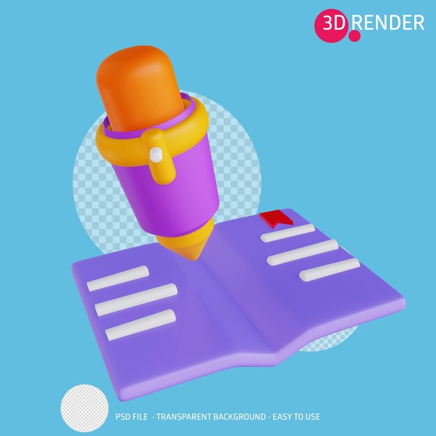 PSD livro de ícones de renderização 3d