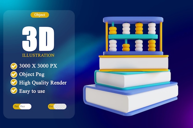 PSD livro de ilustração 3d e ábaco 3