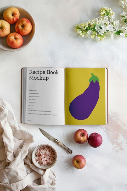 PSD livro de receitas em maquete de cozinha