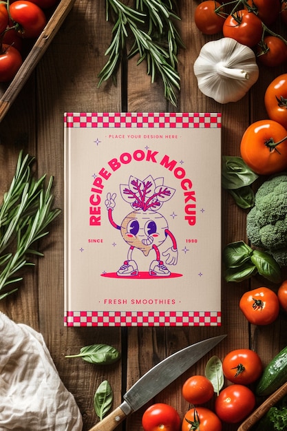 Livro de receitas em maquete de cozinha