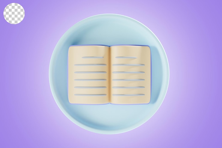 PSD livro de volta à escola ícone 3d render com tema círculo roxo
