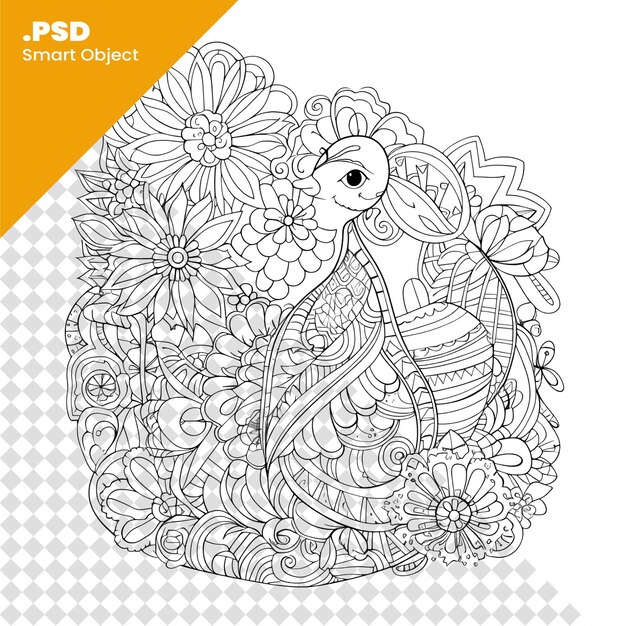 PSD livro para colorir para adultos e crianças mais velhas página para colorir com um pássaro e flores modelo psd