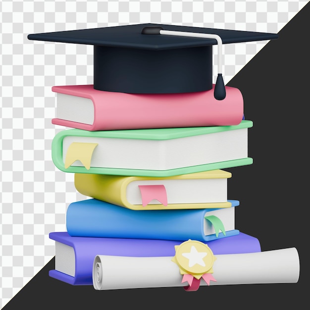 Livros de graduação e boné