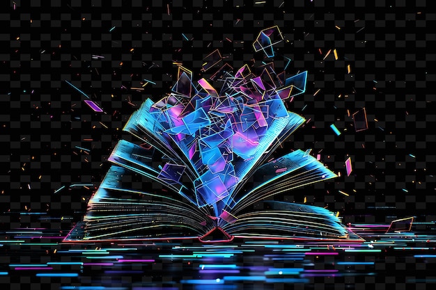 PSD livros de néon luminosos abrindo glitched livro textura material d y2k textura forma arte de decoração de fundo