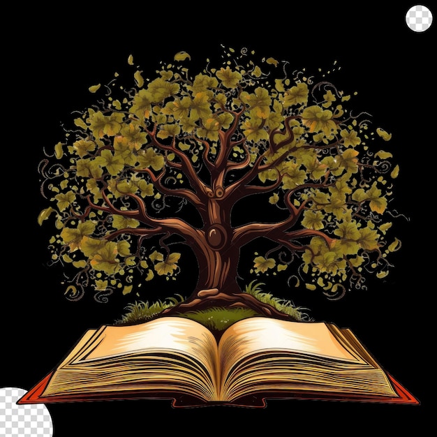 PSD livros velhos e árvore png