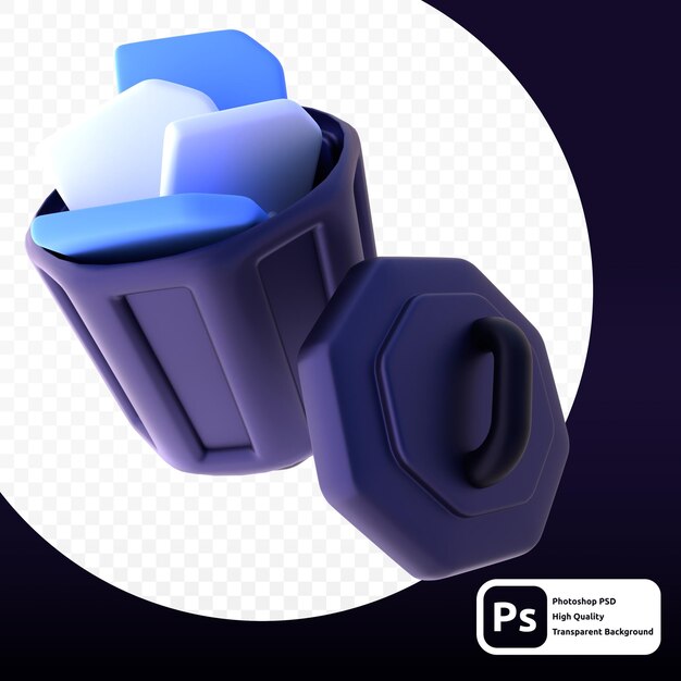 PSD lixo em renderização 3d para apresentação na web de ativos gráficos ou outro