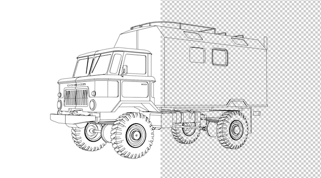 LKW-Handzeichnung und Skizze schwarz und weiß.