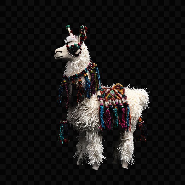 Una llama blanca con un traje colorido en ella