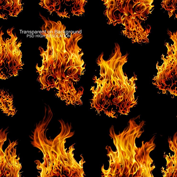 PSD llama de fuego ardiente sobre fondo negro