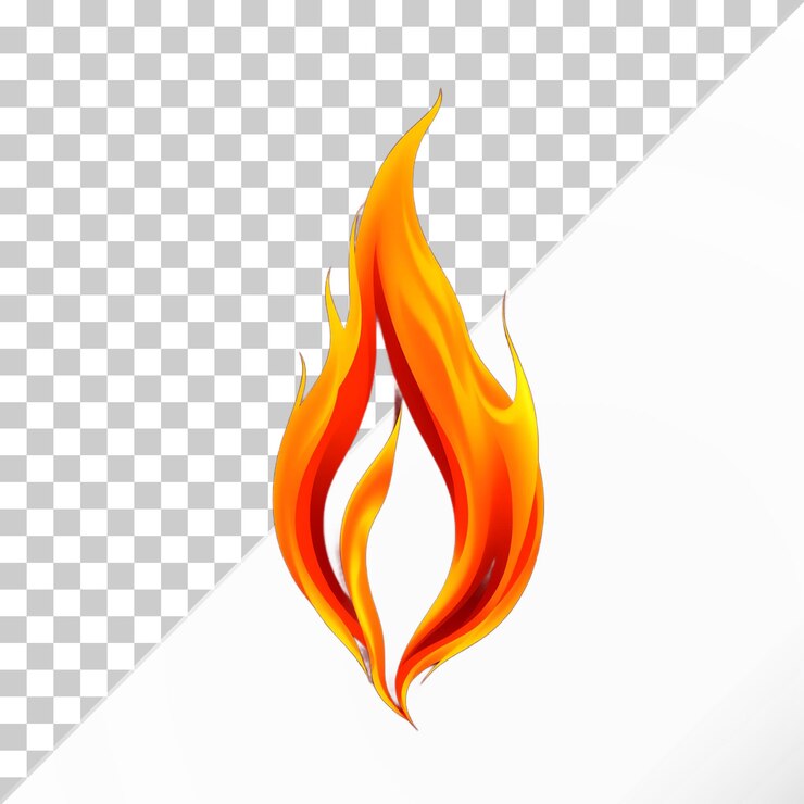 PSD llama de fuego realista aislada sobre un fondo transparente