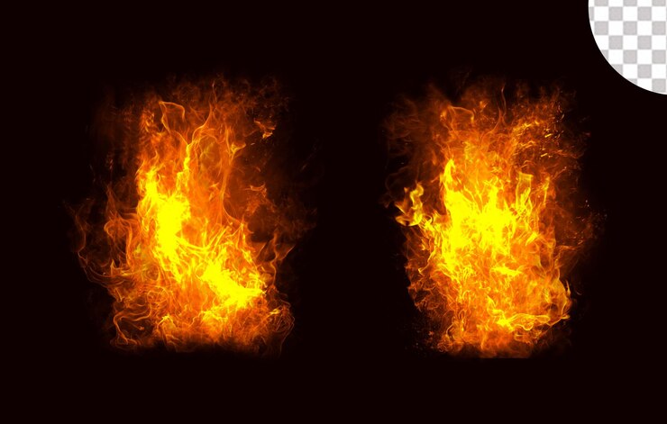 PSD llama de fuego realista puesta sobre un fondo transparente