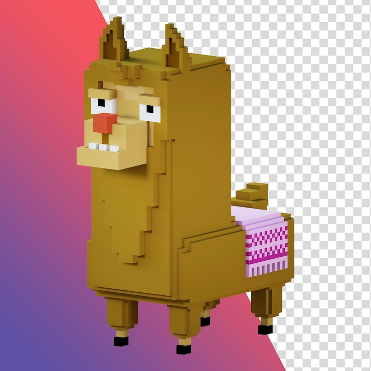 PSD llama en voxel estilo de arte 3d llama voxel