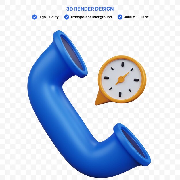 PSD llamada telefónica de renderizado 3d con reloj aislado